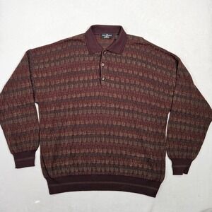 VTG The Italian Sweater Co Polo Men's XXL Geometric Red Wool Blend Pullover